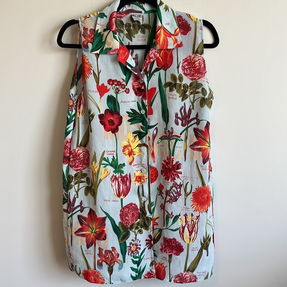 Vintage moschino jeans garden print tank size 8